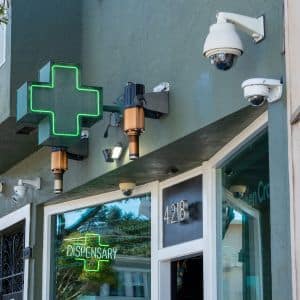 Exterior view of a modern cannabis dispensary with premium coatings.