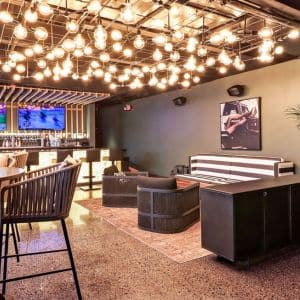 Grind and seal polished concrete floor enhancing a restaurant ambiance.