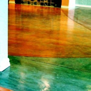 Vibrant green and yellow solid color concrete floor.